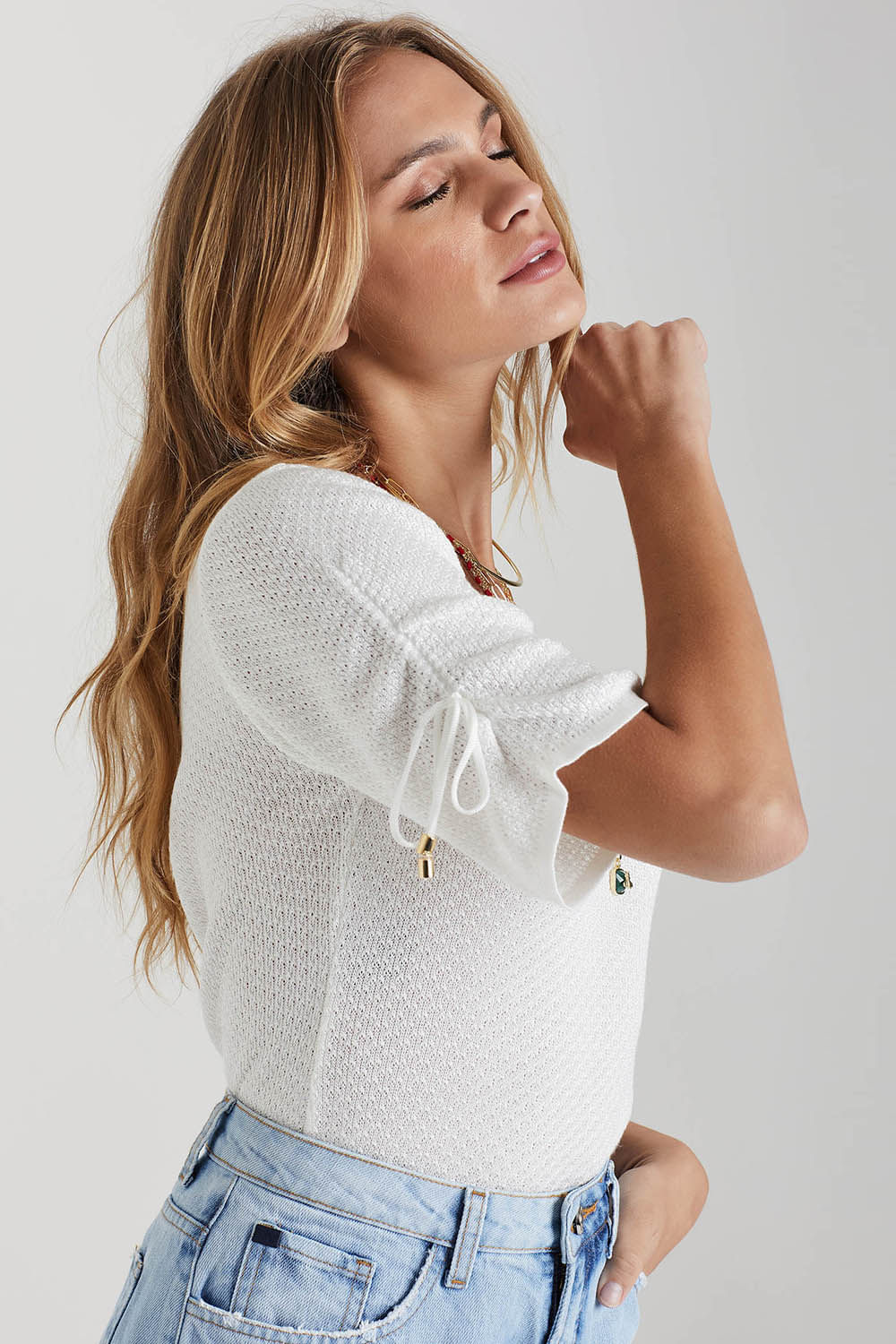 Blusa Tricot Decote Princesa - Off White