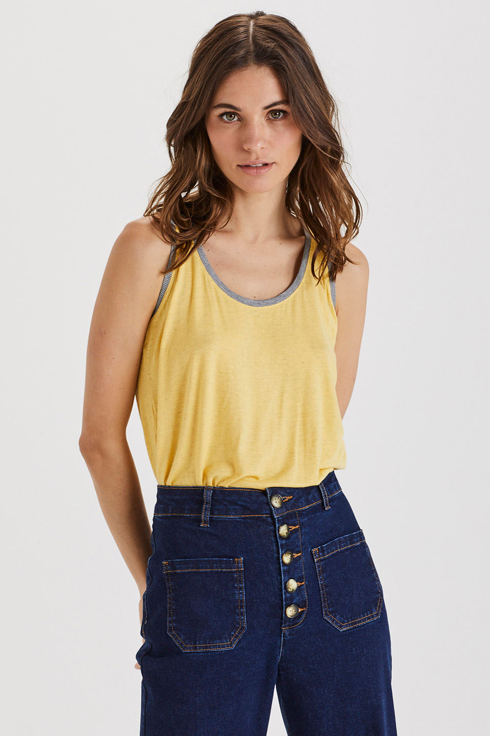 Regata Olivia Com Rib - Amarelo