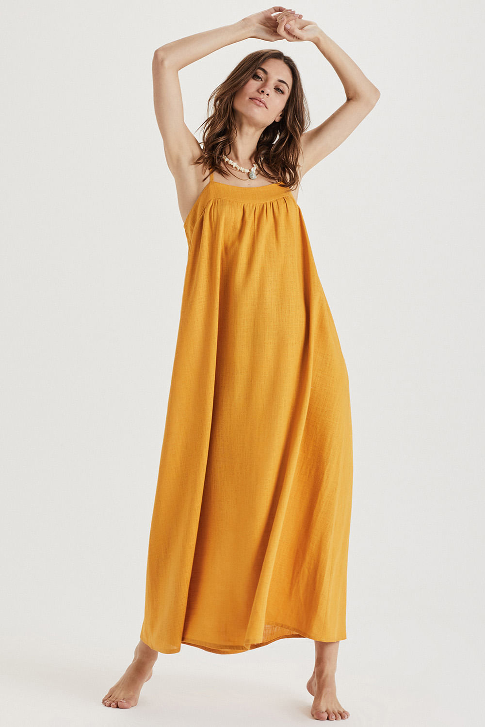 Vestido Casual Longo Milly Amplo - Mostarda