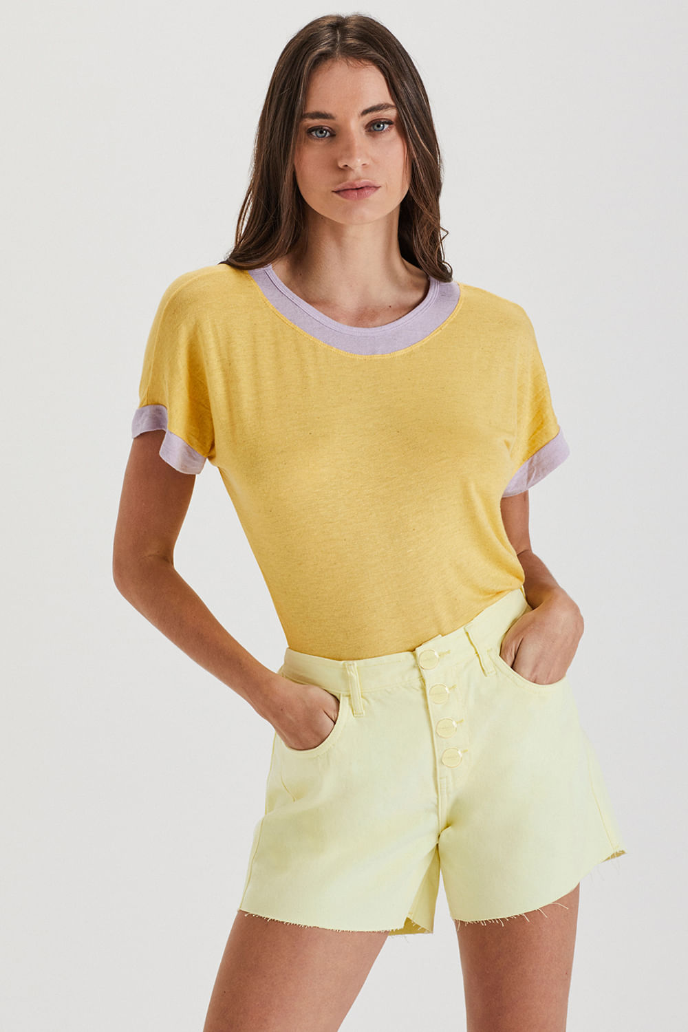 Shorts Jeans Boyfriend Carolina Color - Amarelo
