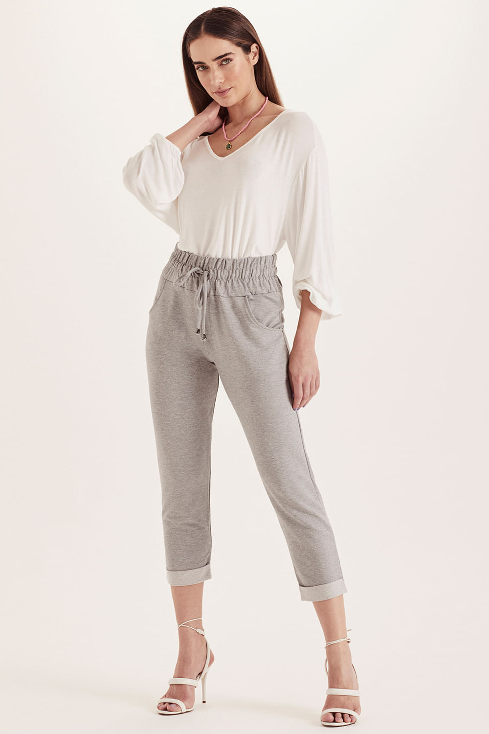 Calca Malha Jogging Moletom Denim - Cinza