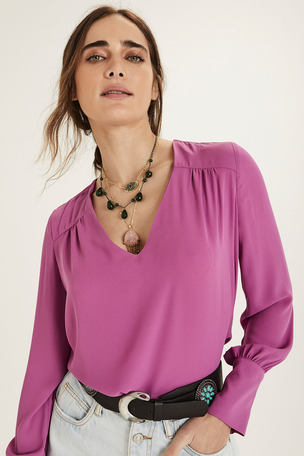 Blusa Chic Manga Longa Essential Nina - Cherry Blossom