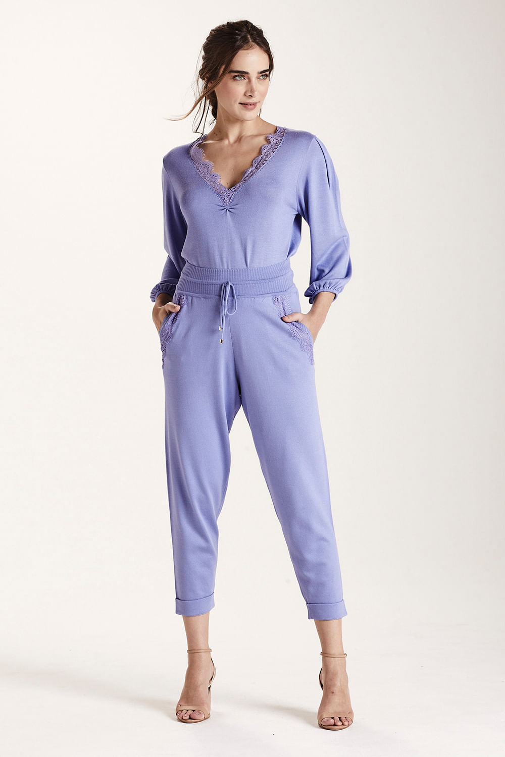 Calca Tricot Jogging Com Renda - Violeta Very Peri