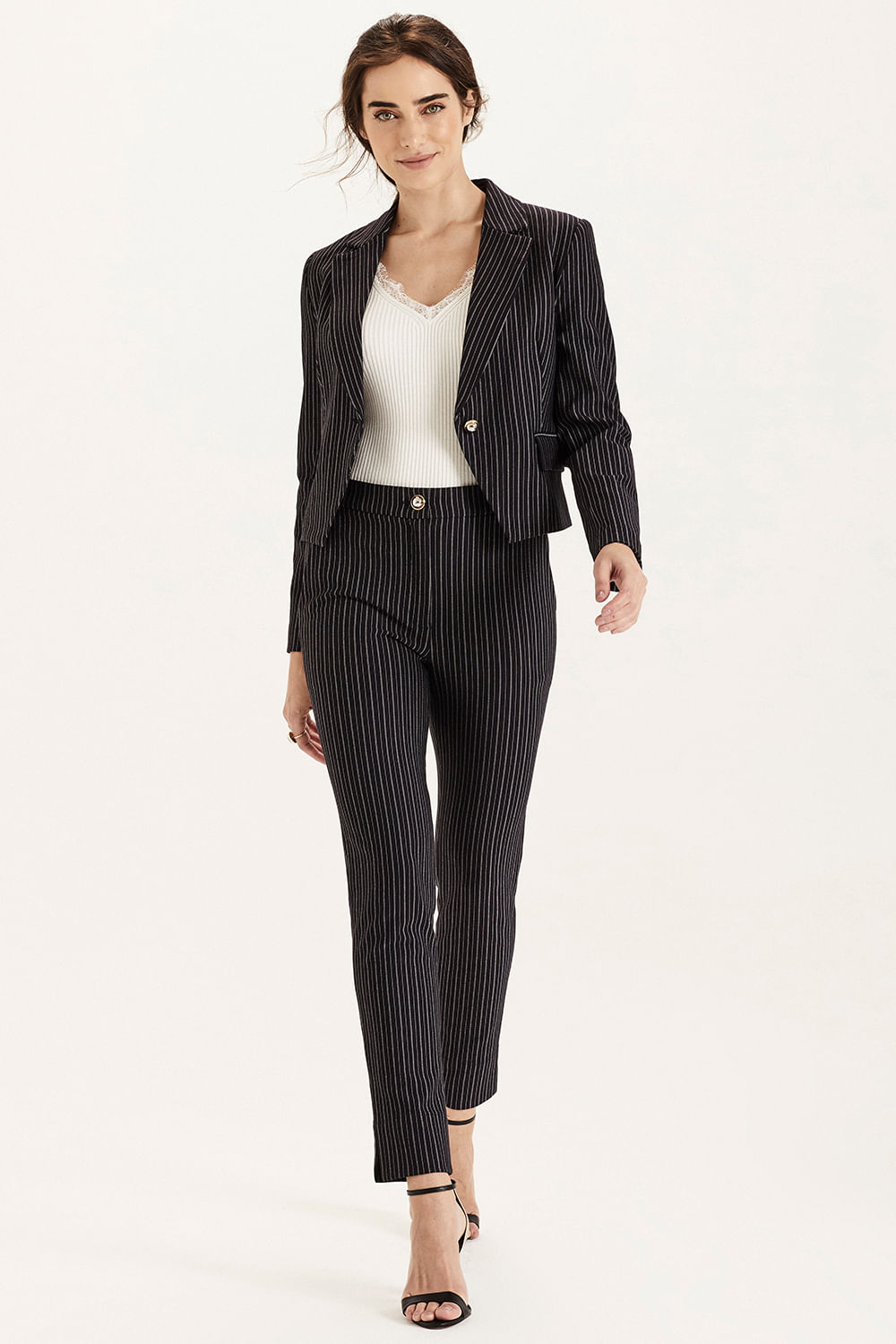Blazer Malha Curto Risca de Giz - Marinho