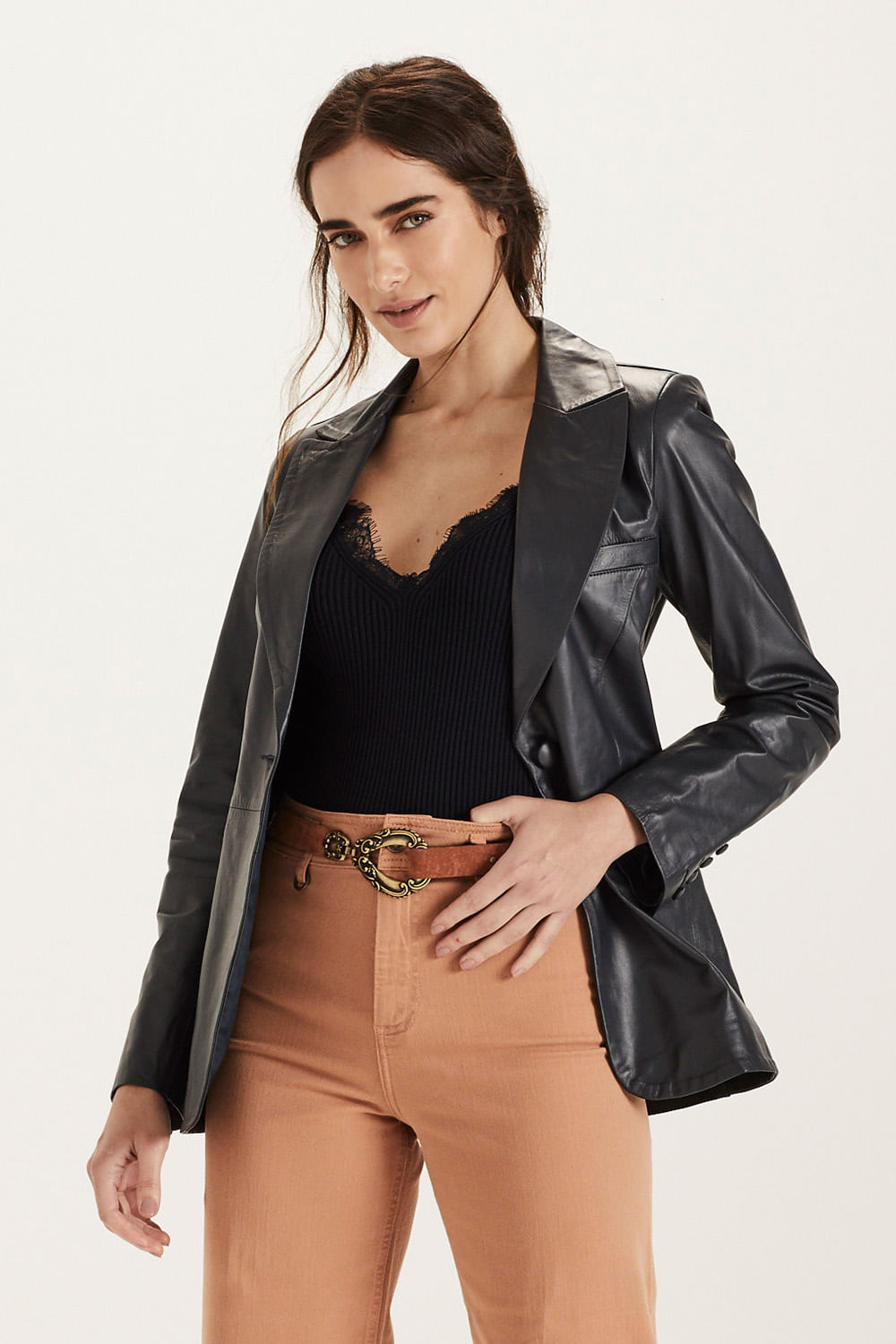 Regata Tricot C/ Renda - Preto