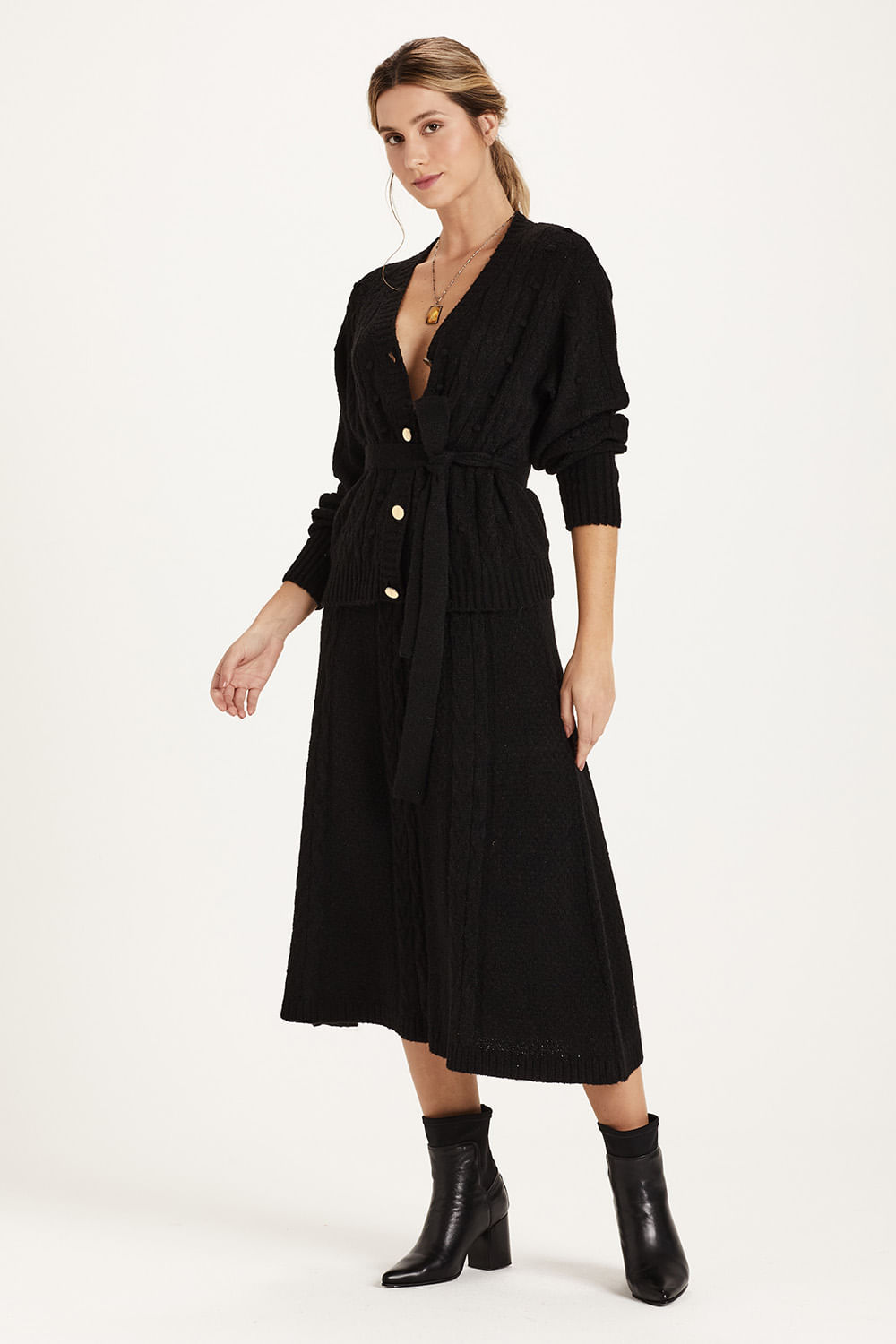 Saia Tricot Comfy C/ Tranças - Preto