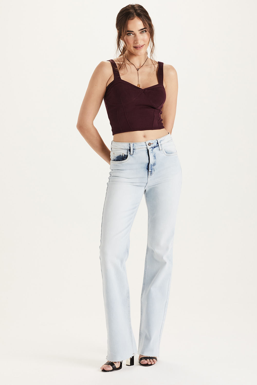 Calca Jeans Wide Leg Barra Fio - Azul