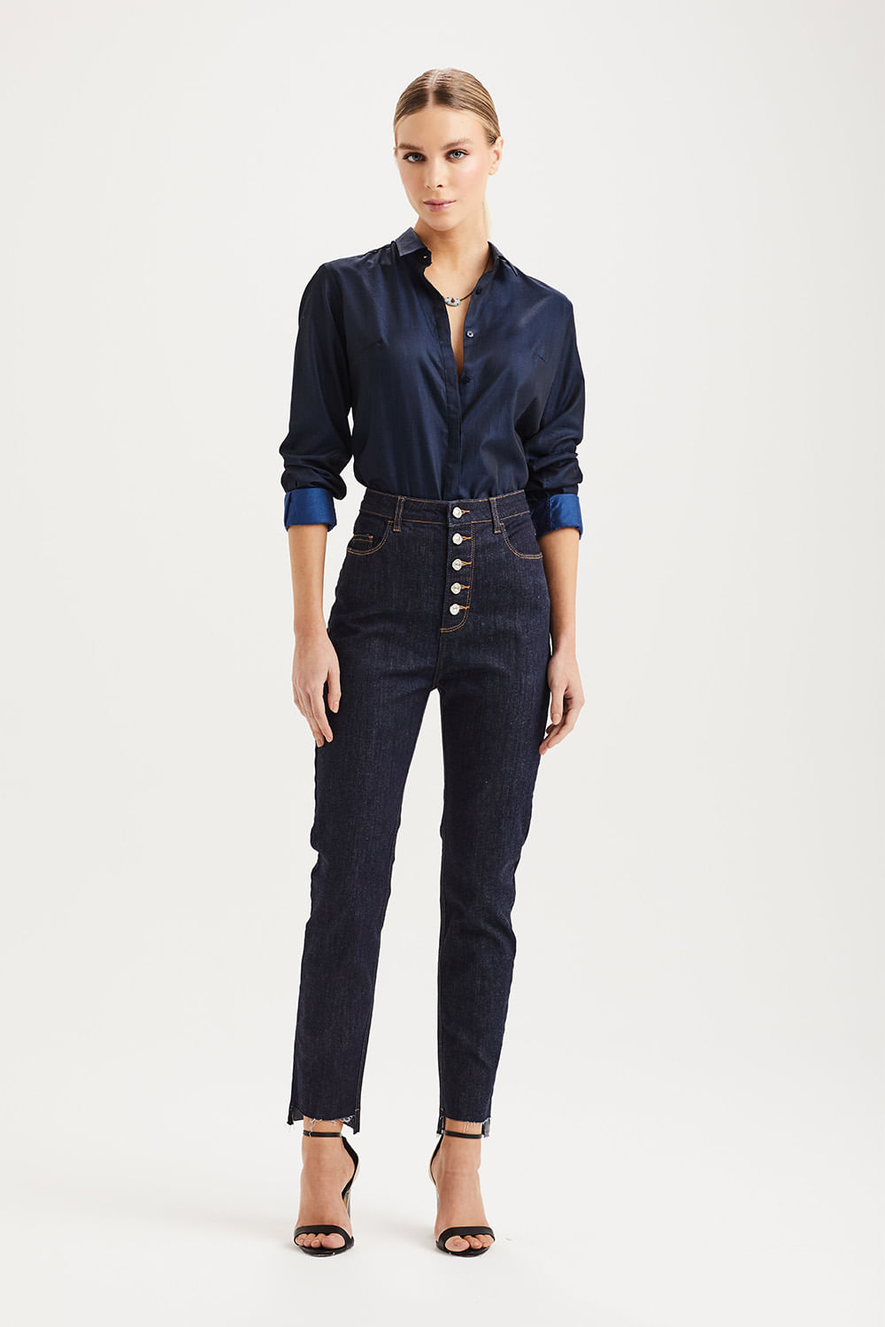 Calca Jeans Paullie Botoes - Azul Escuro