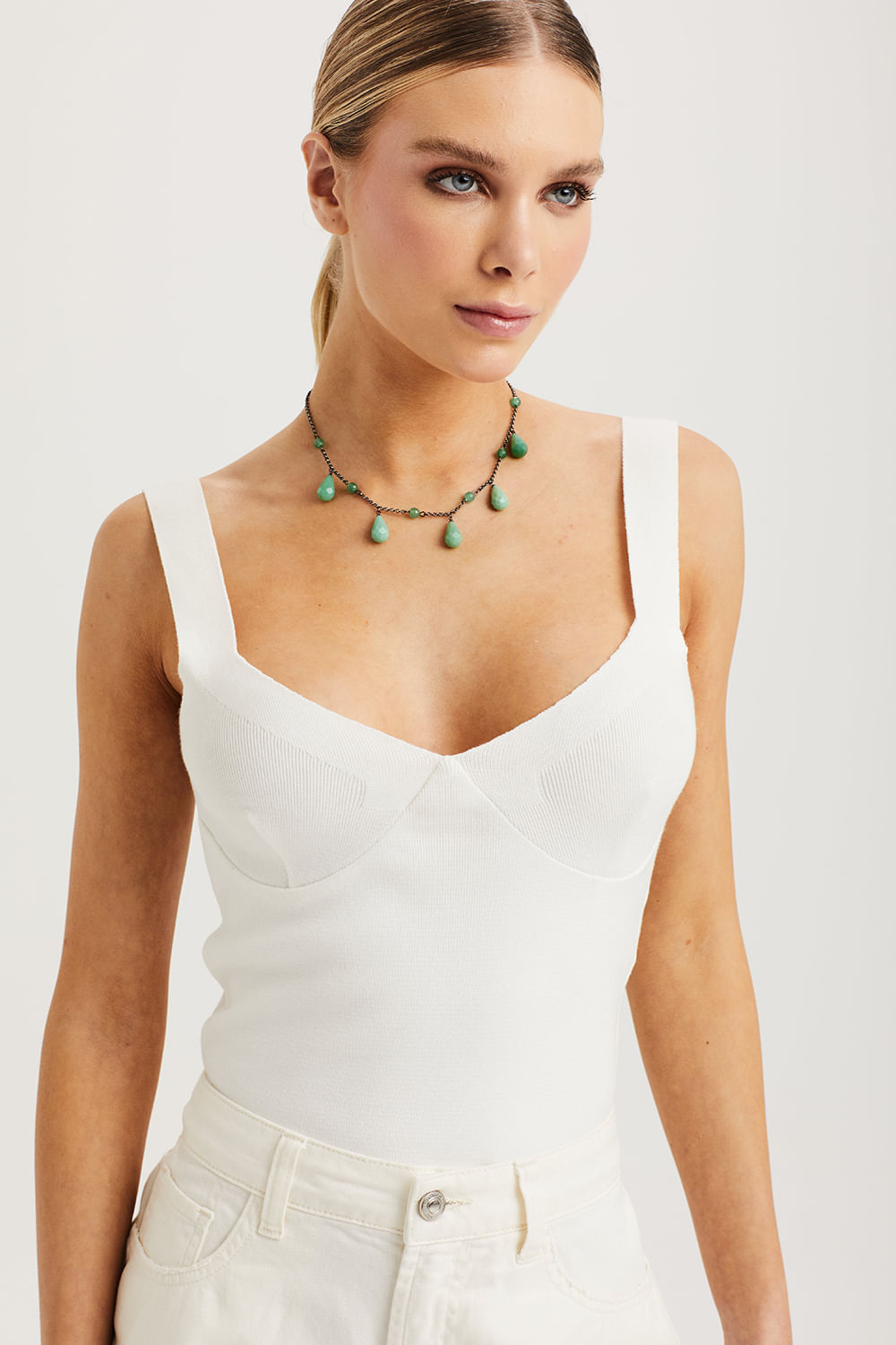 Top Tricot Color Decote Princesa - Off White