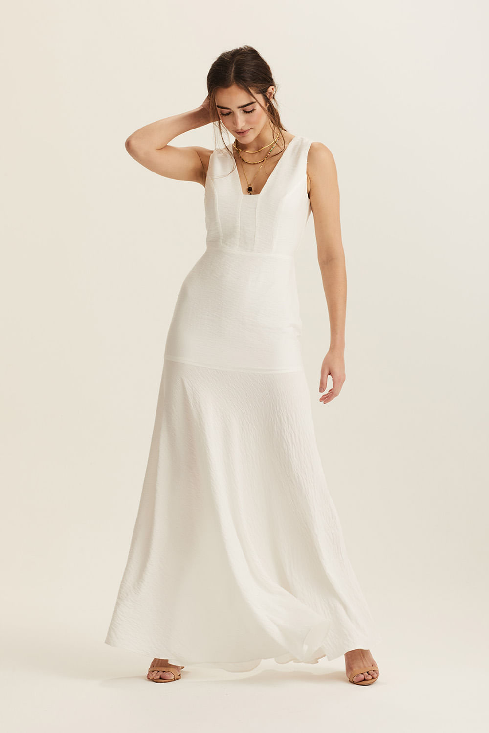 Vestido Chic Decote V Valentina - Off White