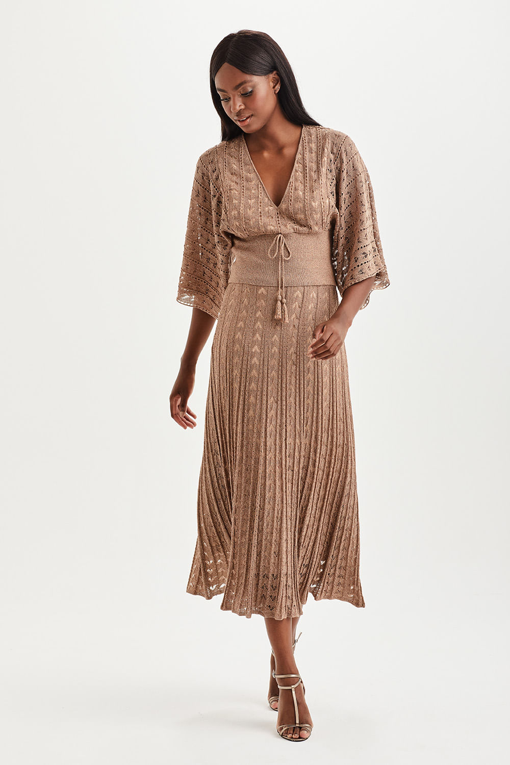 Saia Tricot Mescla Shine - Camelo