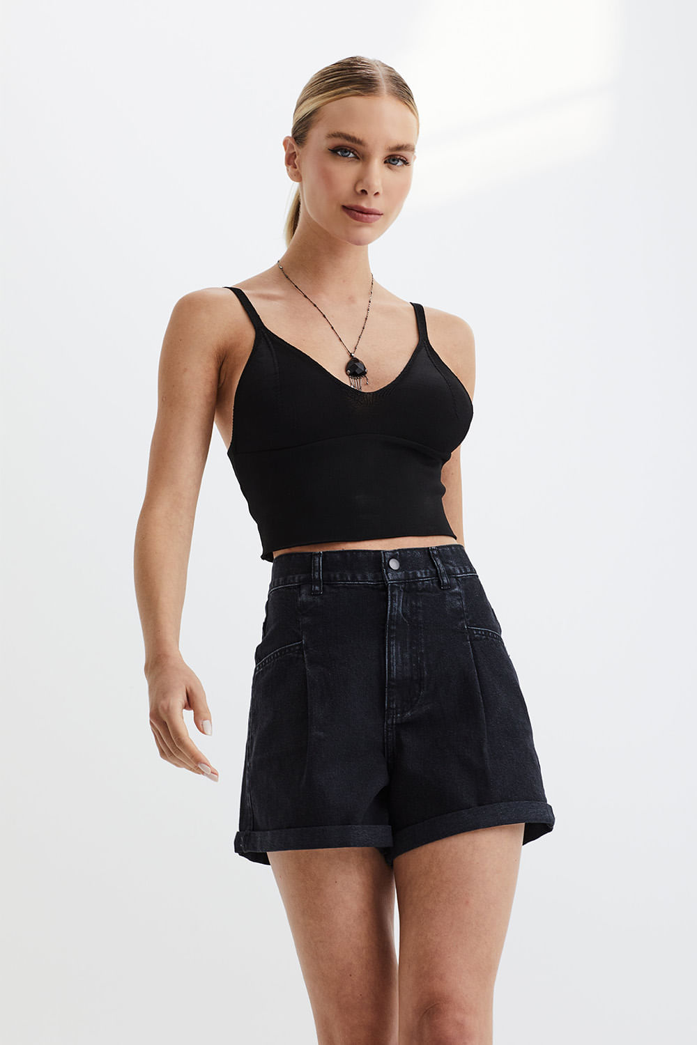 Shorts Jeans Curto Black Denim - Preto