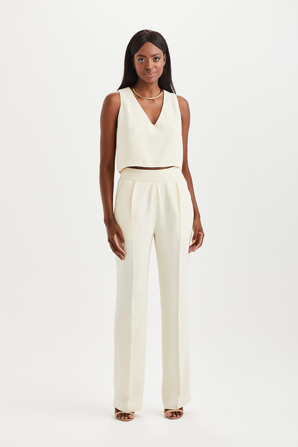 Calça Alfaiataria Pantalona Alicia - Manteiga