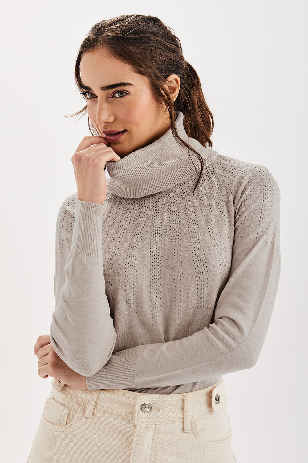 Blusa Tricot Pala Rendada - Fendi