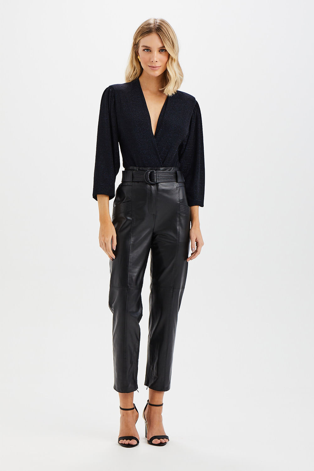 Calca Couro Clochard Couro Com Cinto - Preto