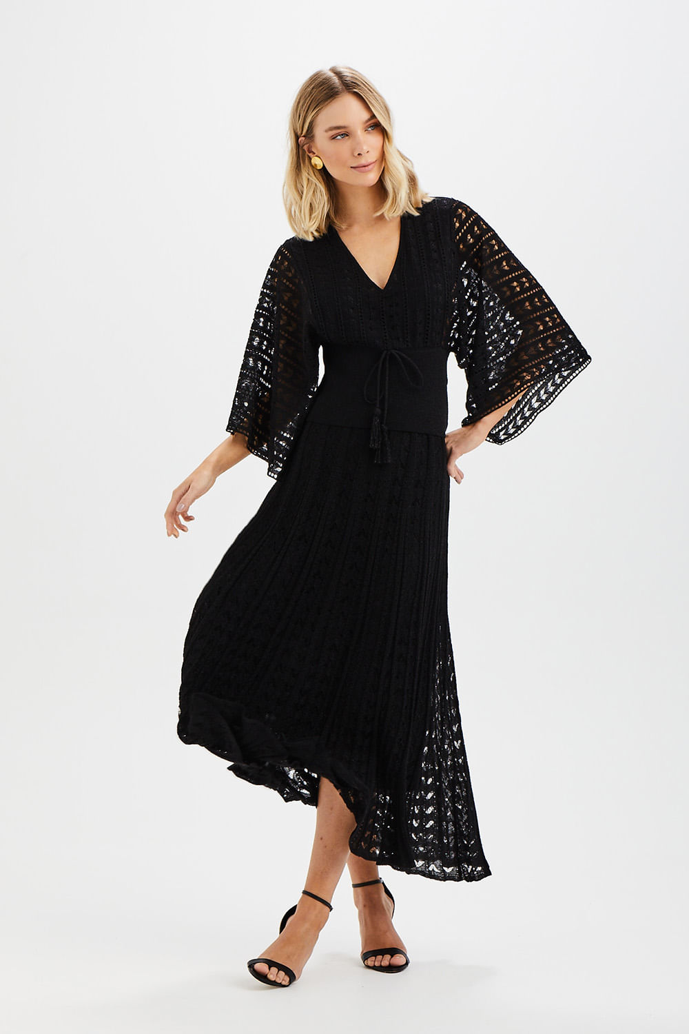 Saia Tricot Mescla Shine - Preto