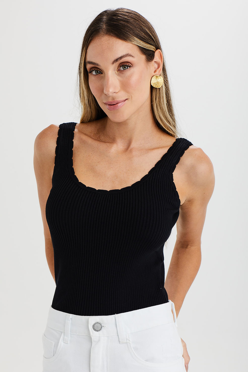 Regata Tricot Color Ondas - Preto