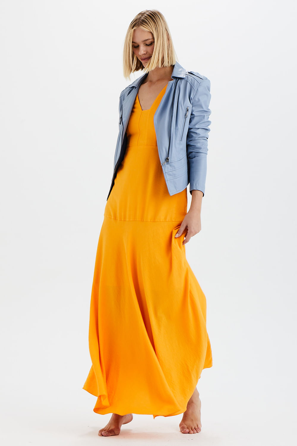 Vestido Chic Decote V Valentina - Laranja Mango