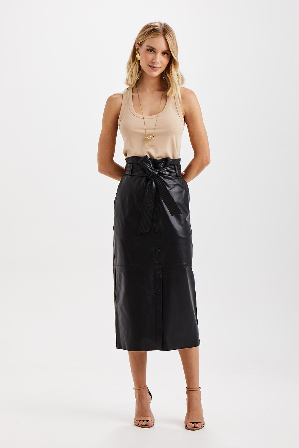 Saia Couro Clochard Com Amarracao - Preto