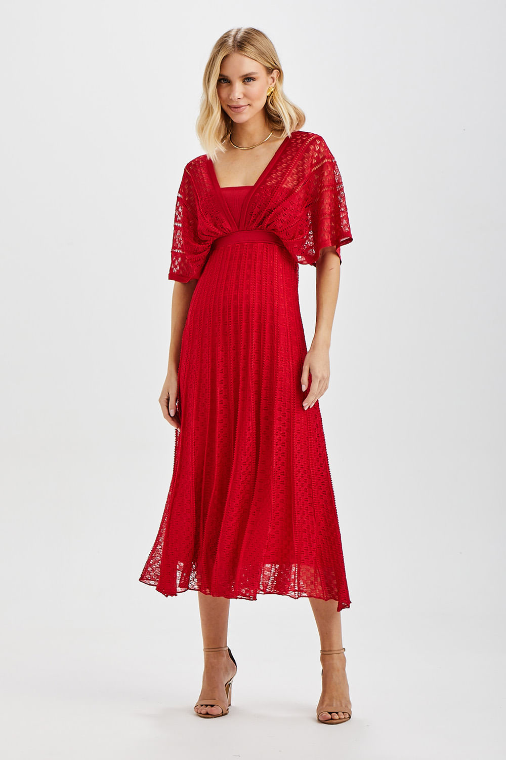 Vestido Tricot Sobreposicao Com Top - Vermelho