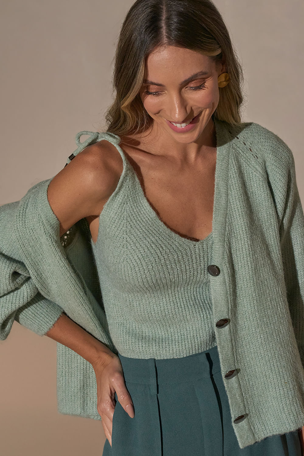Casaco Tricot Comfy Color - Verde Menta