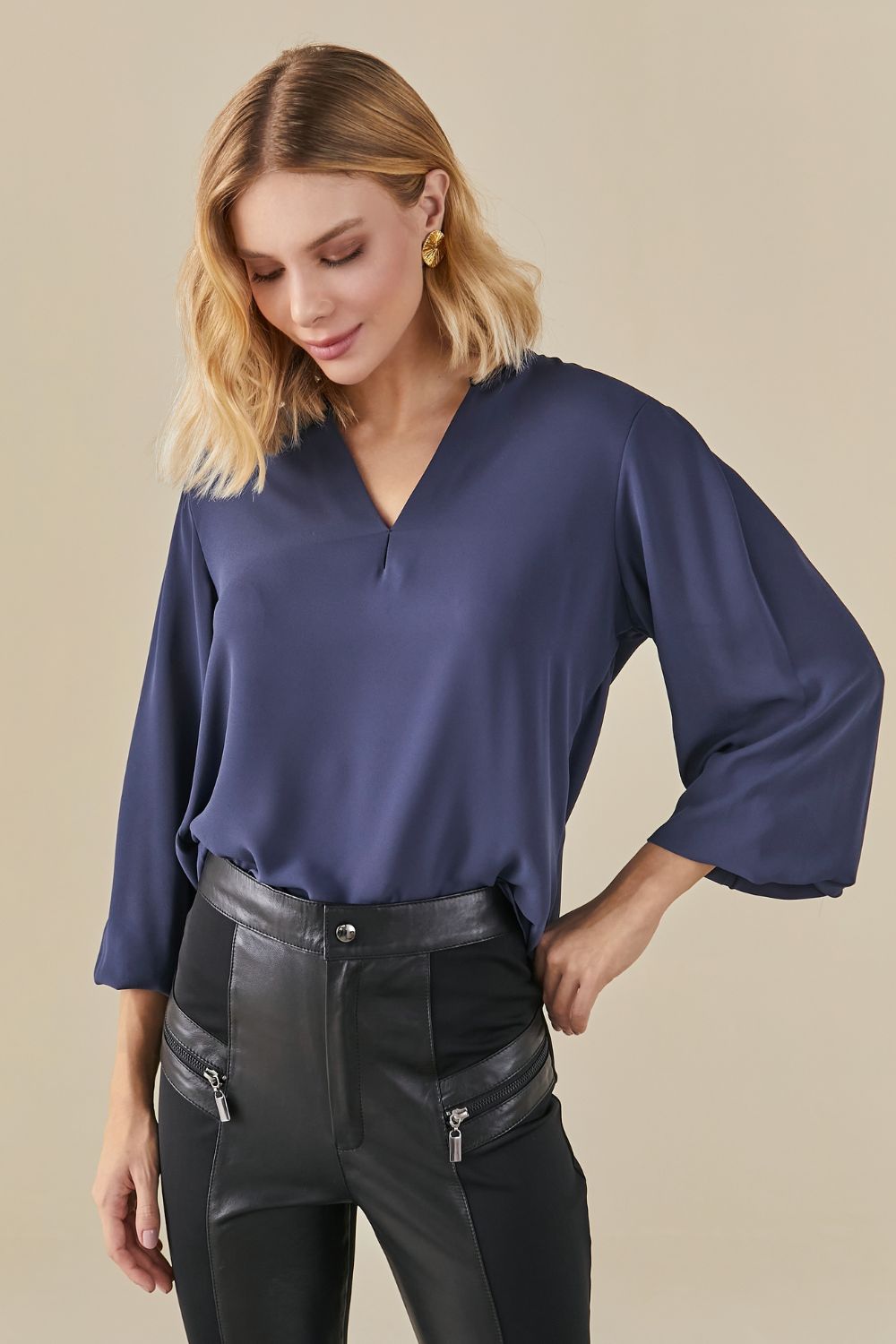 Blusa Chic Manga Longa Ruth - Marinho