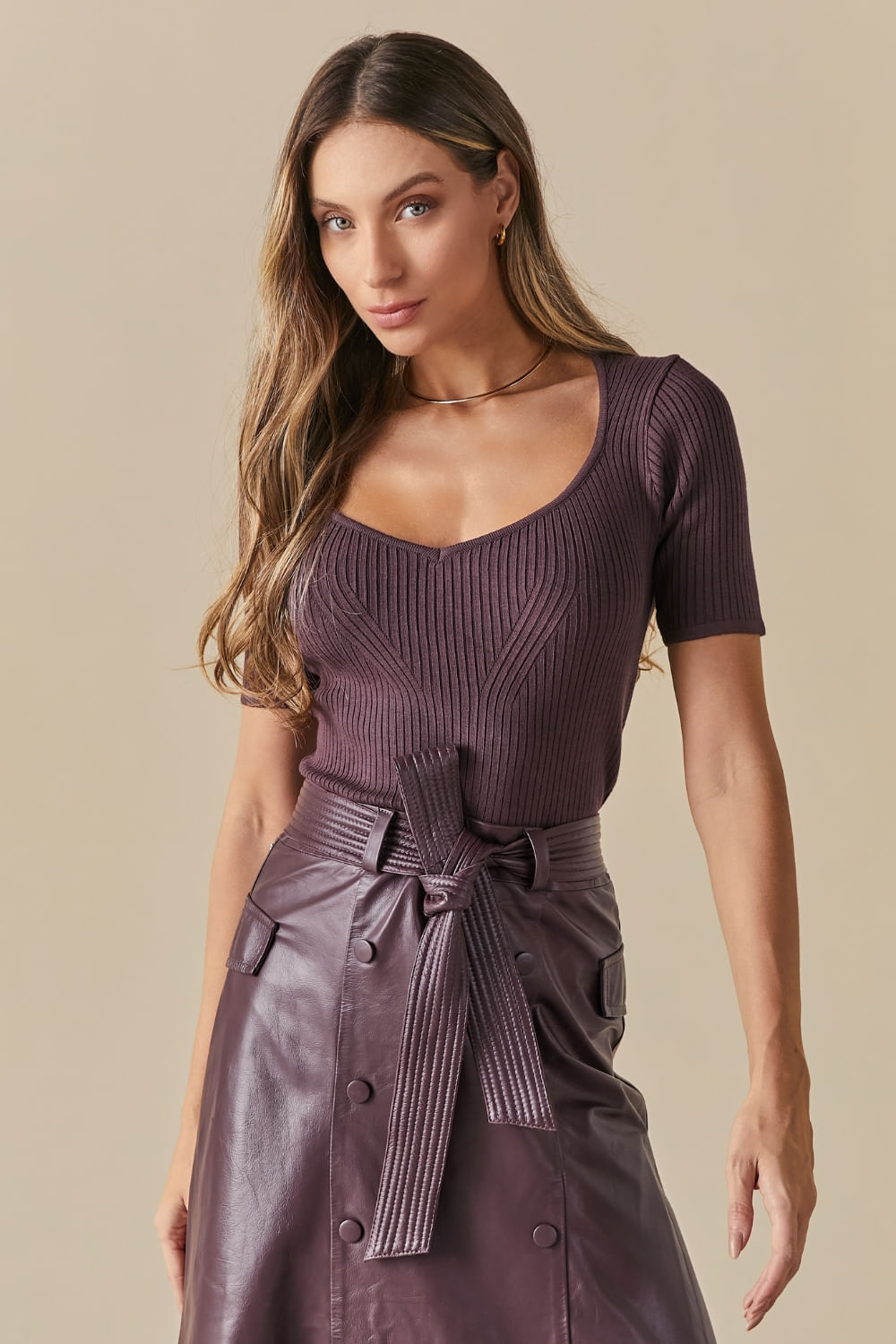 Blusa Tricot Cropped Lia Color - Uva Syrah