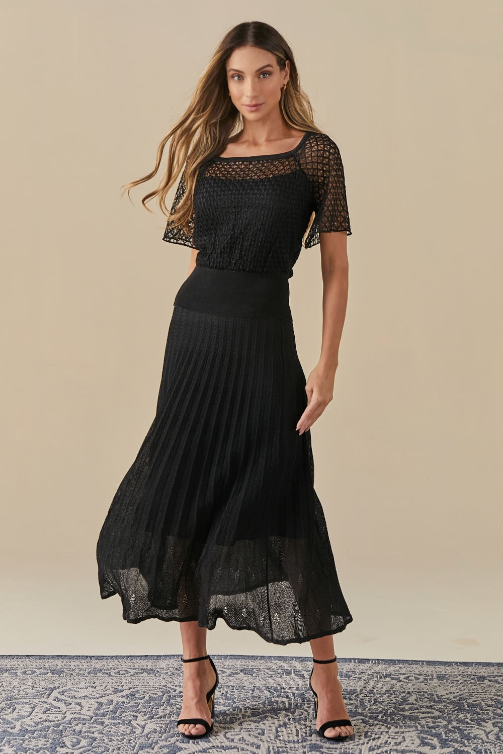 Saia Tricot Eva Com Lurex - Preto