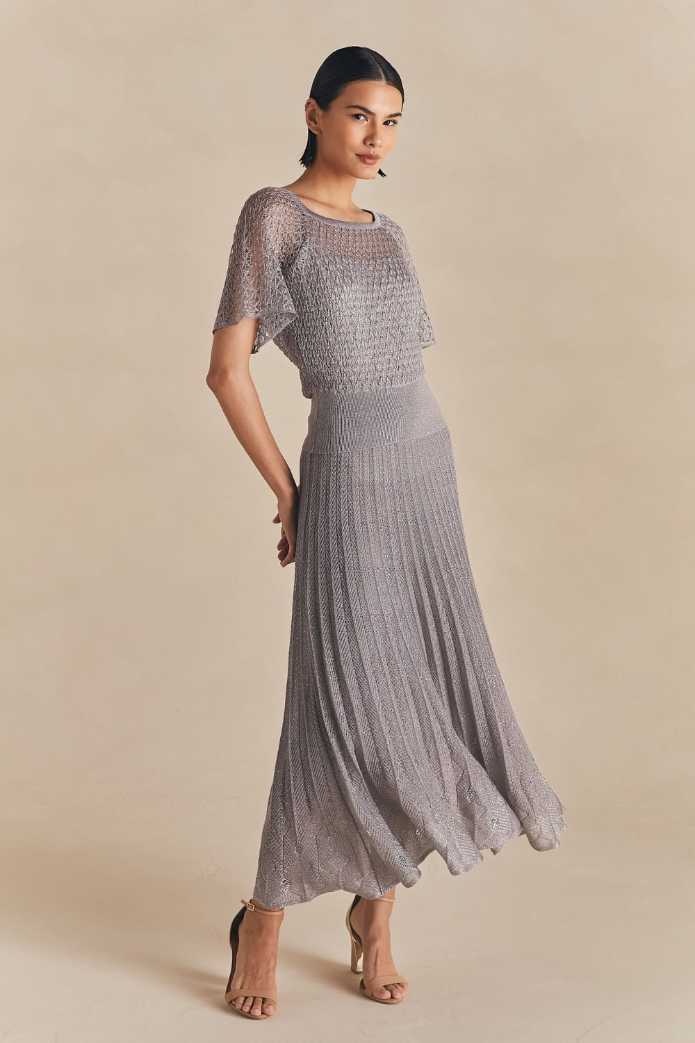 Saia Tricot Eva Com Lurex - Grafite