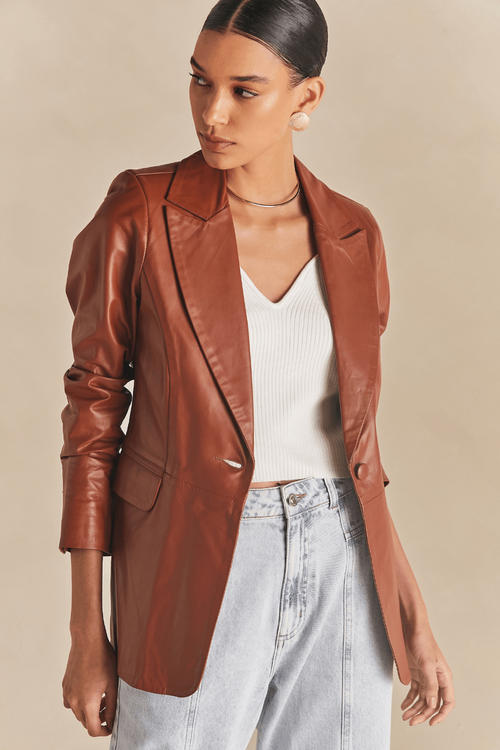Blazer Couro Bolsos C/ Vivos - Whiskey Bourbon