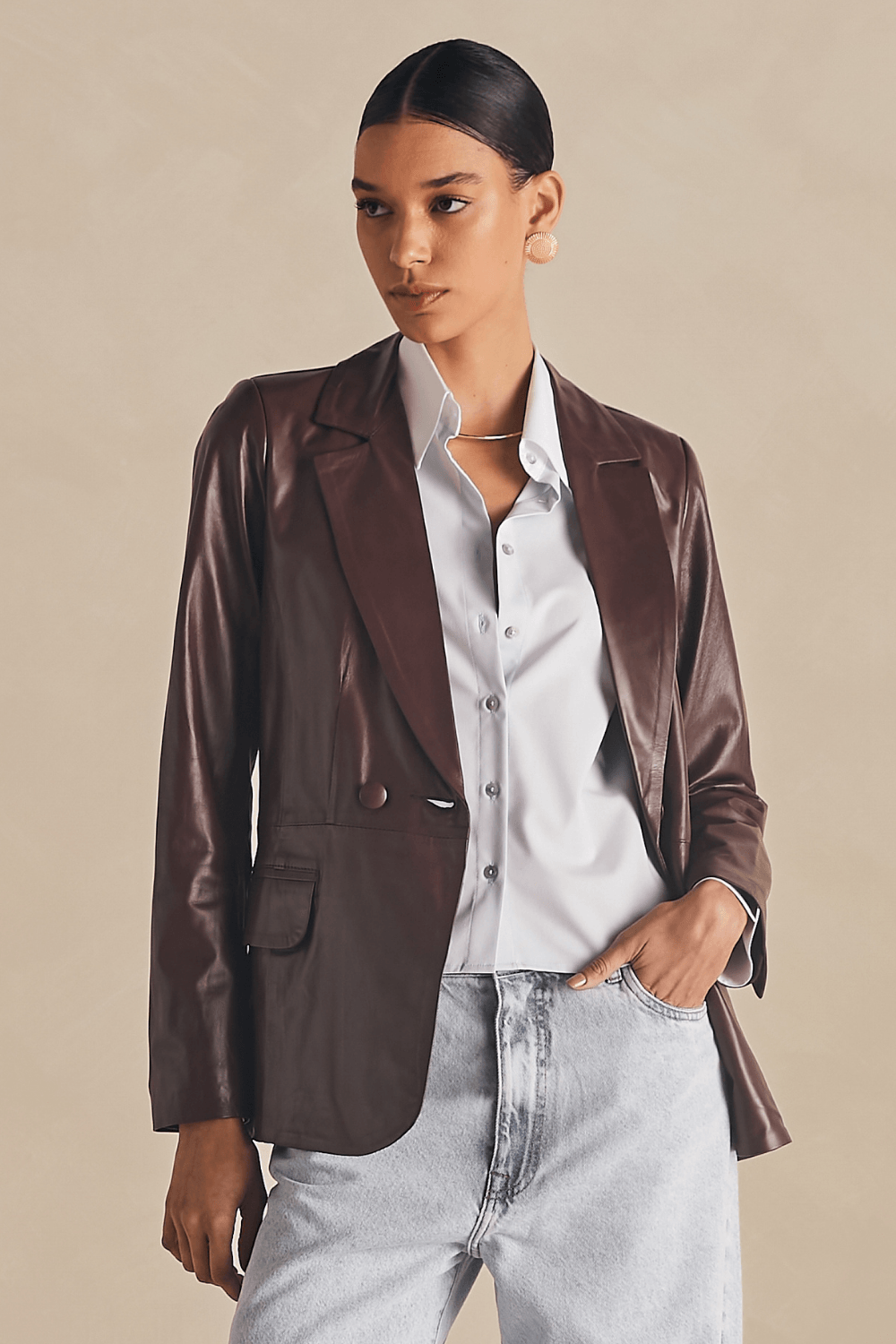 Blazer Couro Bolsos C/ Vivos - Blueberry Spritz
