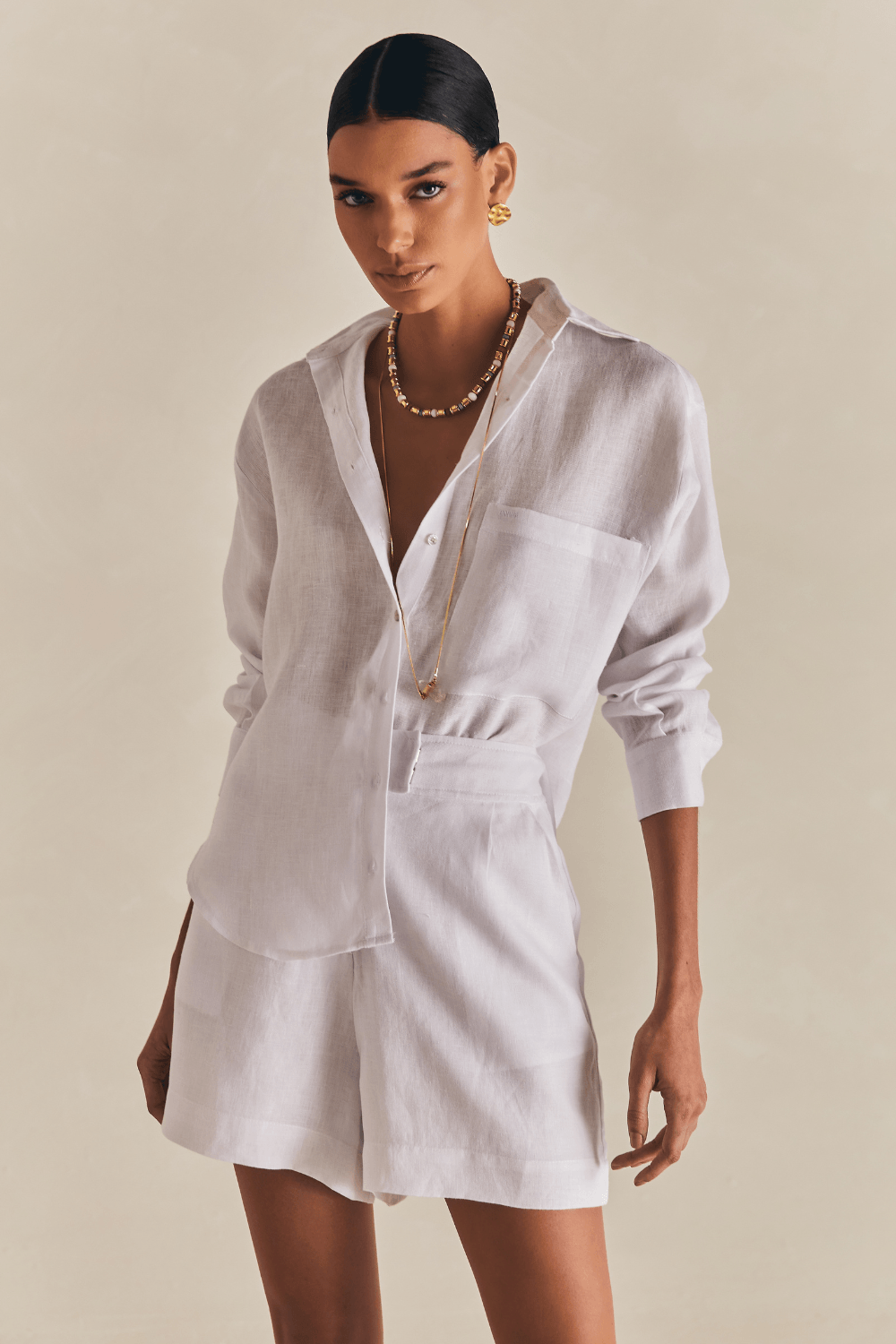 Shorts Linho Com Faixa - Branco
