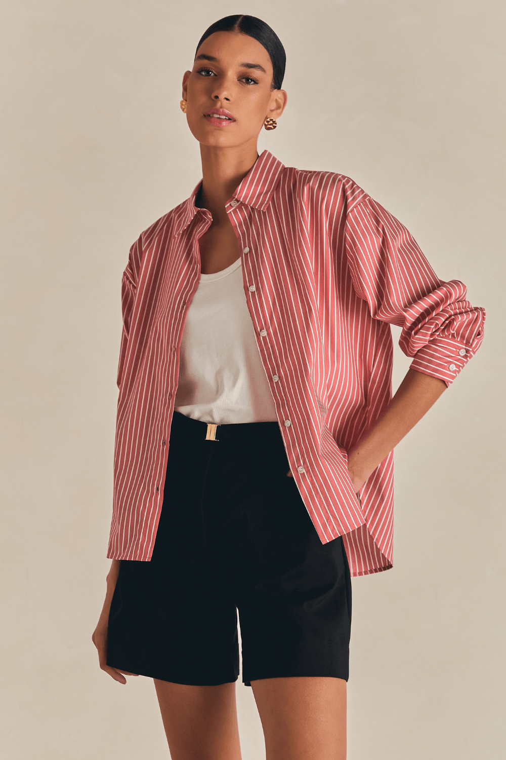 Camisa Casual Ml Listrada Eleonor - Vermelho Fragoline