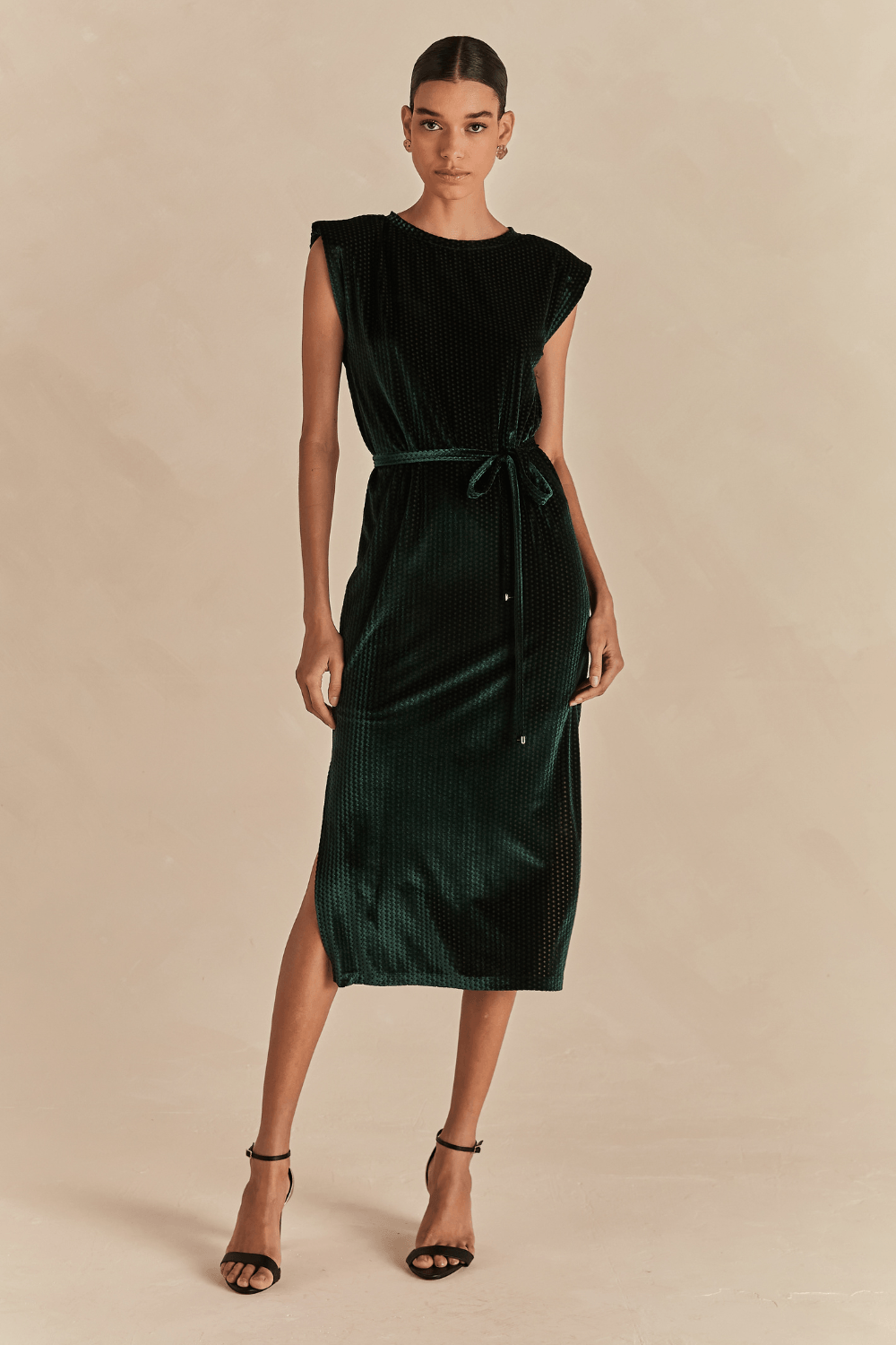 Vestido Stella Veludo Devore - Verde Esmeralda