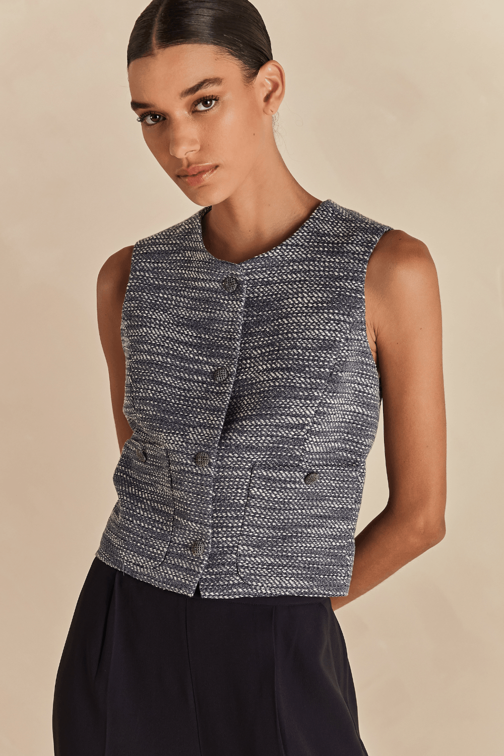 Blusa Chic Cropped Tweed Yasmin - Azul.