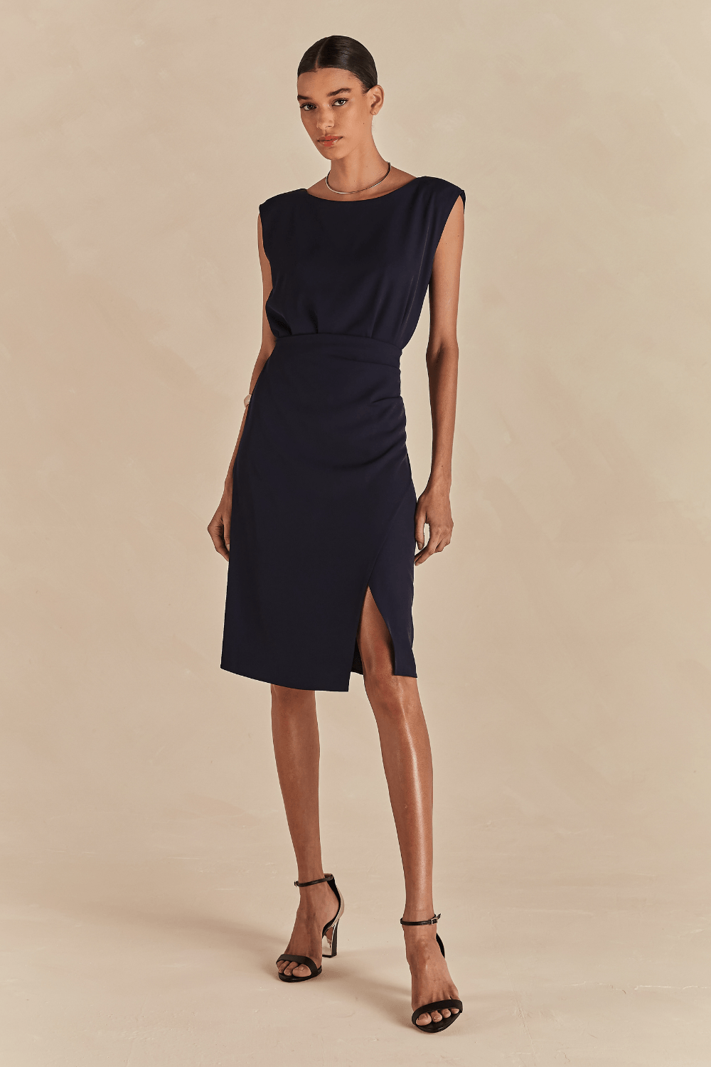 Vestido Alfaiataria Midi Larissa Drapead - Marinho