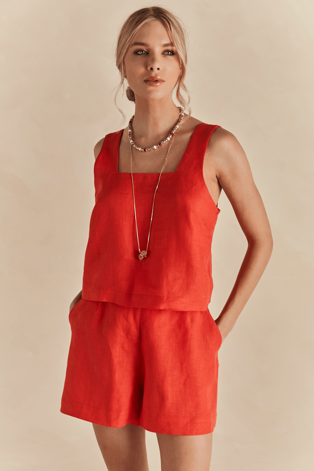 Shorts Linho Flora - Vermelho Fragoline