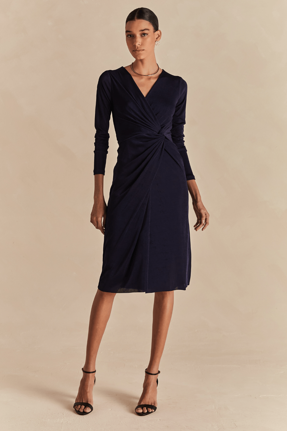 Vestido Malha Curto Jersey Com Torcao - Marinho