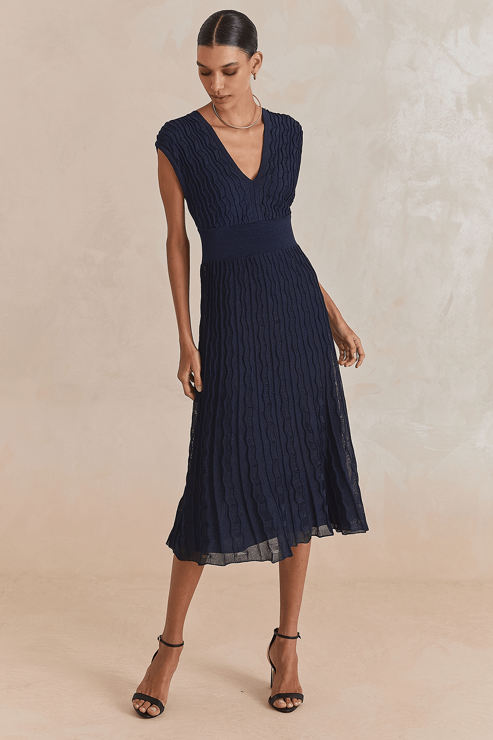 Vestido Tricot Beatrice Rendado Lurex - Marinho