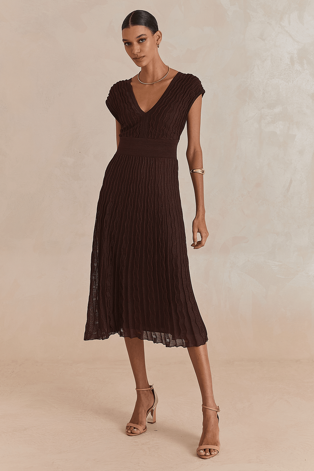 Vestido Tricot Beatrice Rendado Lurex - Marrom