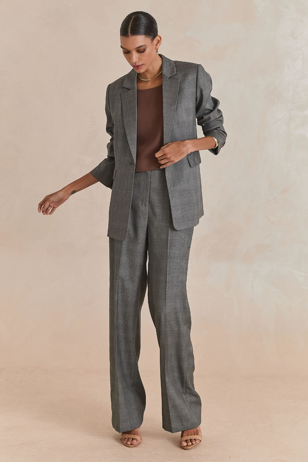 Calça Alfaiataria Xadrez Carla - Cinza
