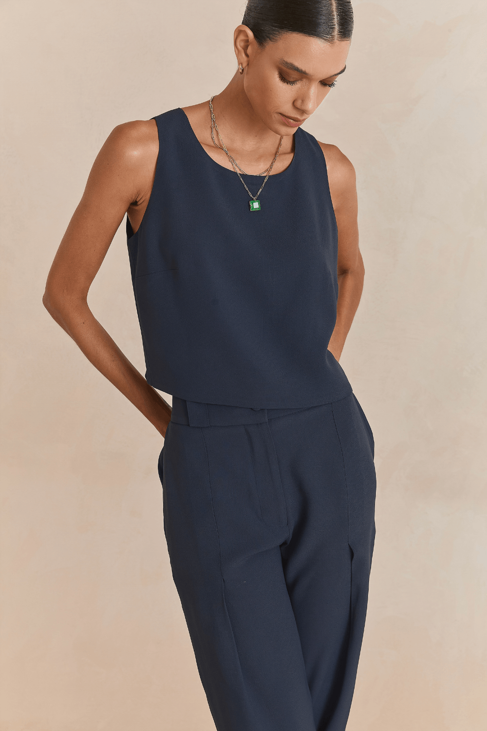 Blusa Alfaiataria Crepe - Marinho