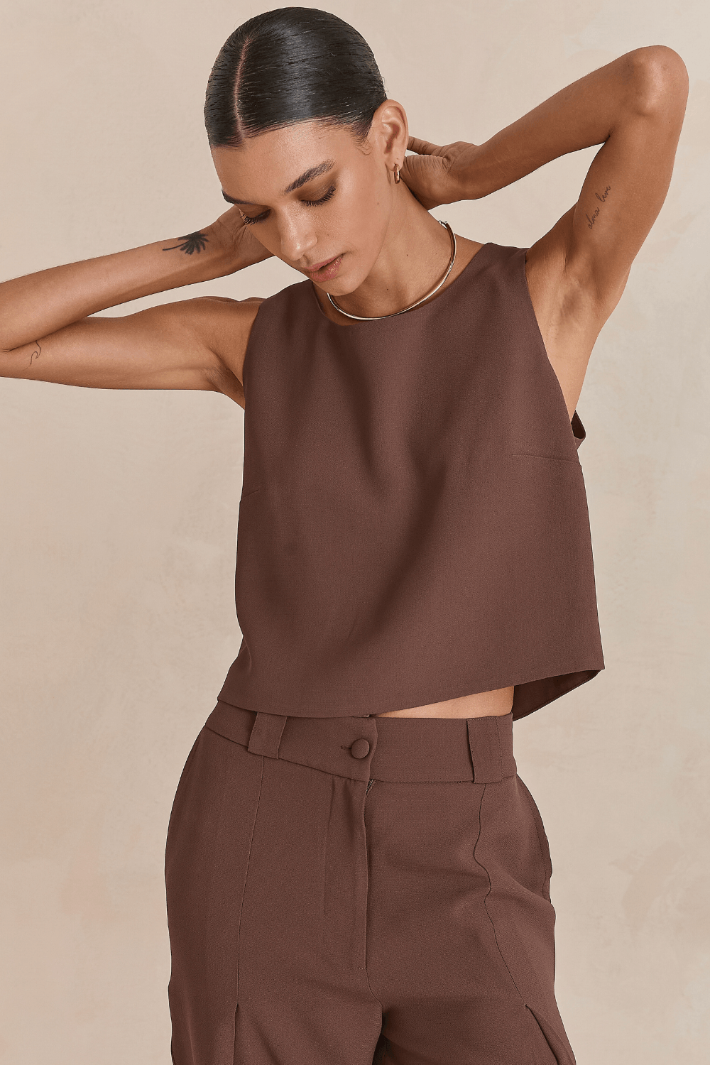 Blusa Alfaiataria Crepe - Marrom