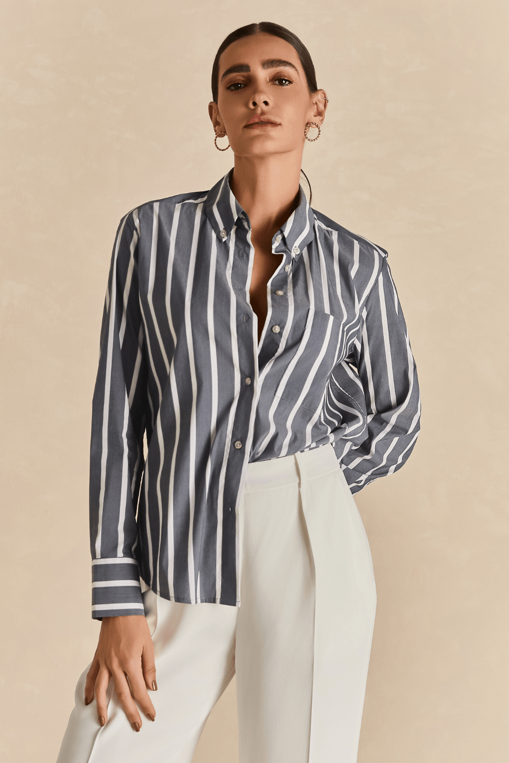 Camisa Listrada Com Pala Beatriz - Marinho