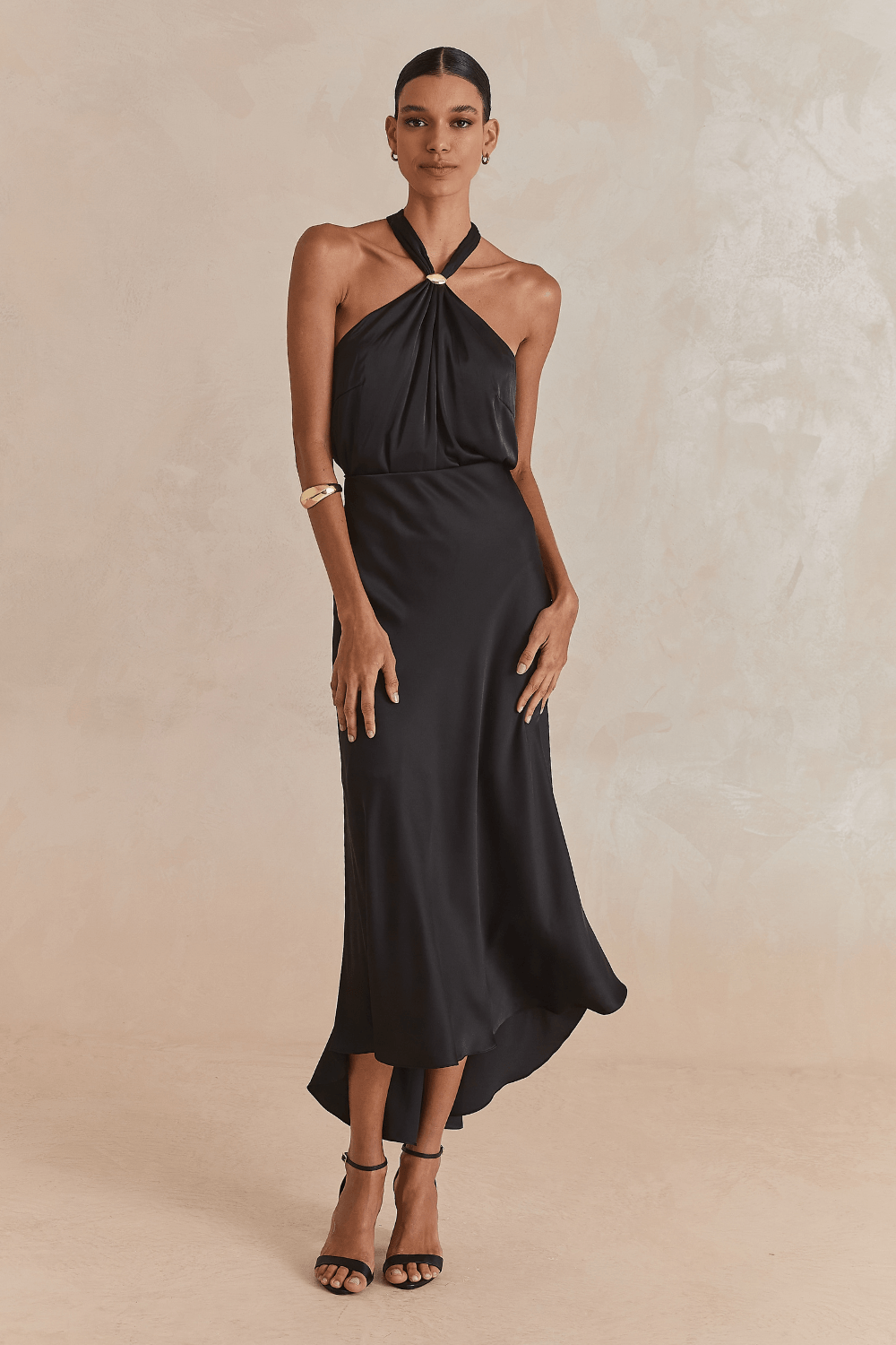 Saia Midi Acetinada Agatha - Preto