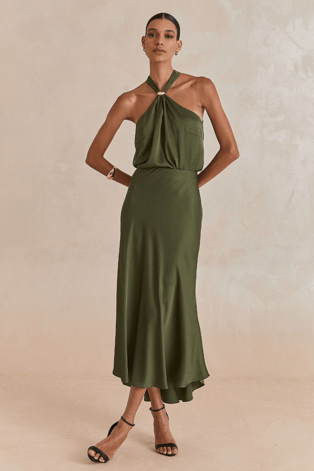 Saia Midi Acetinada Agatha - Verde Militar