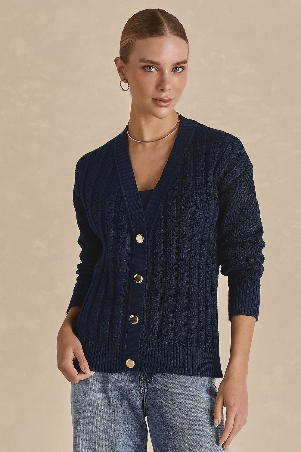 Casaco Tricot Rendado Denim - Marinho