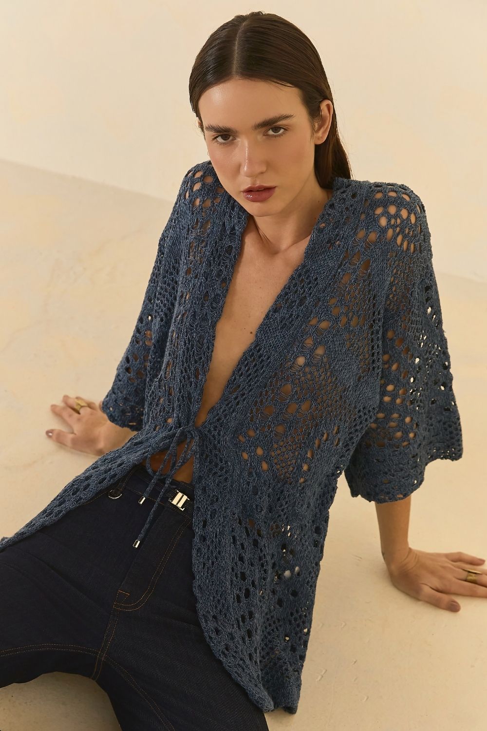Casaco Tricot Parka Laise - Denim