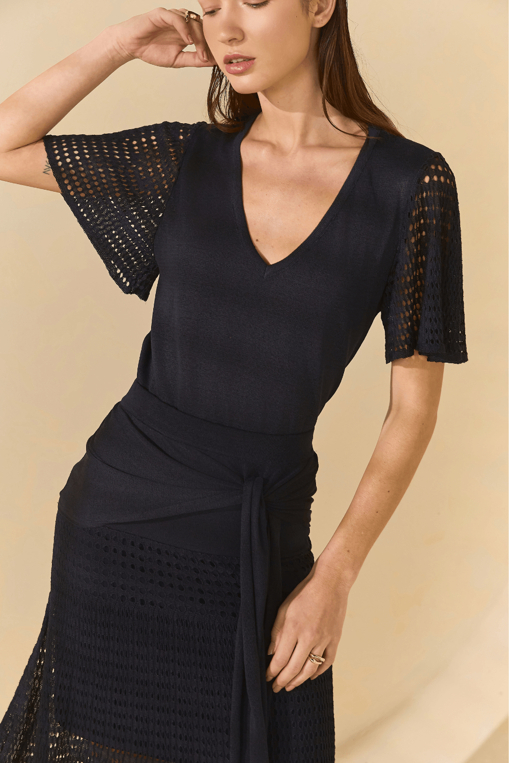 Blusa Tricot Sophia Pala Rendada - Marinho
