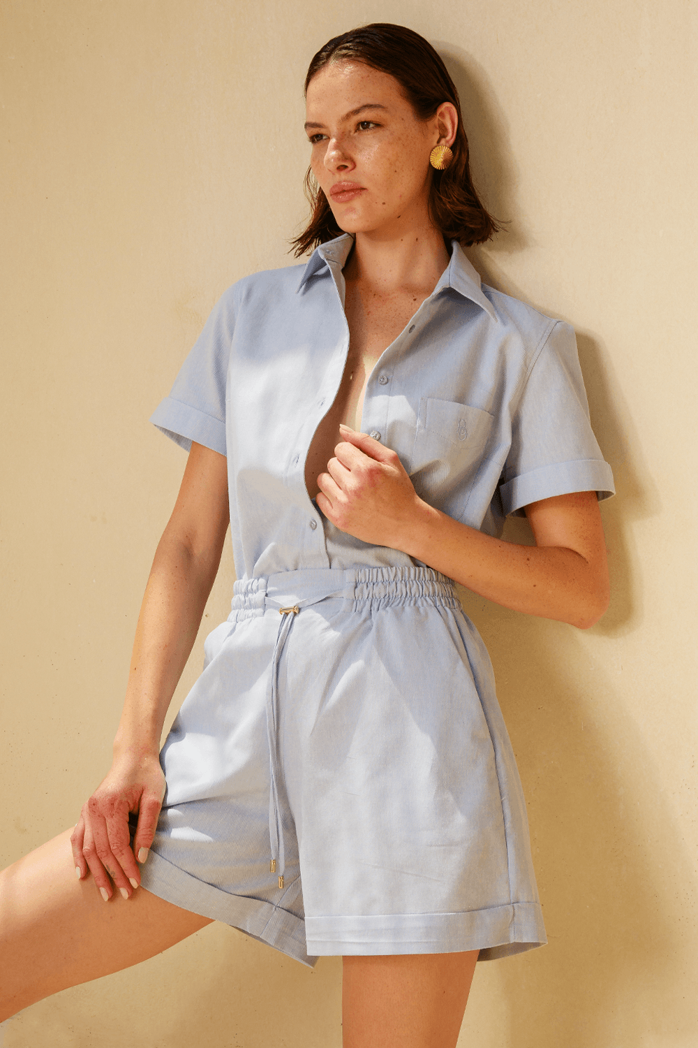 Shorts Oxford Elastico Cos - Azul